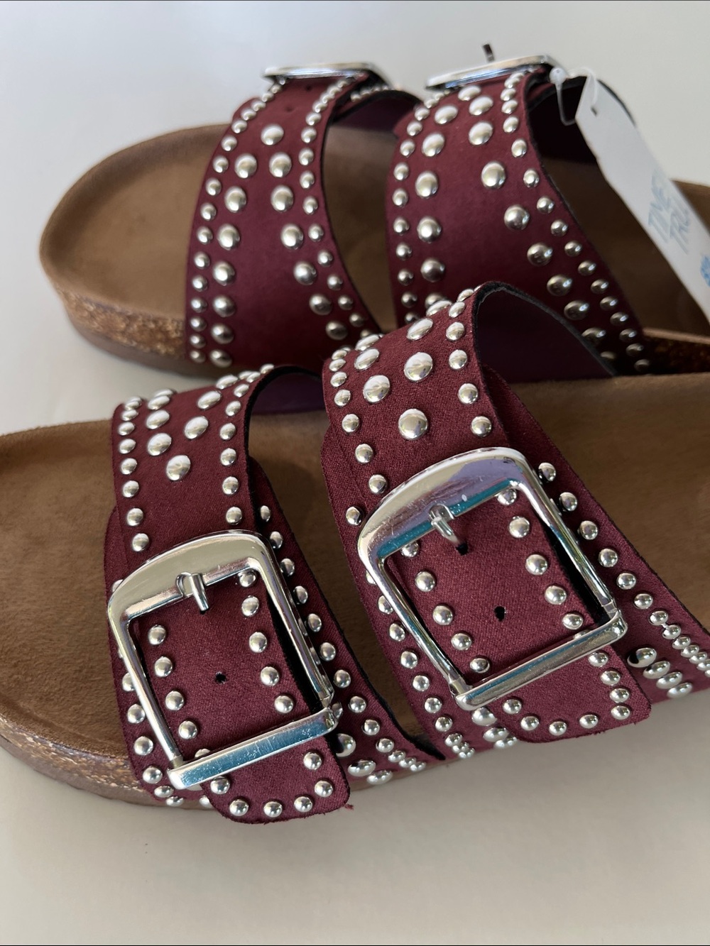Time and Tru Maroon Studded Double-Buckle Slide Sandals - Picture 4 of 7